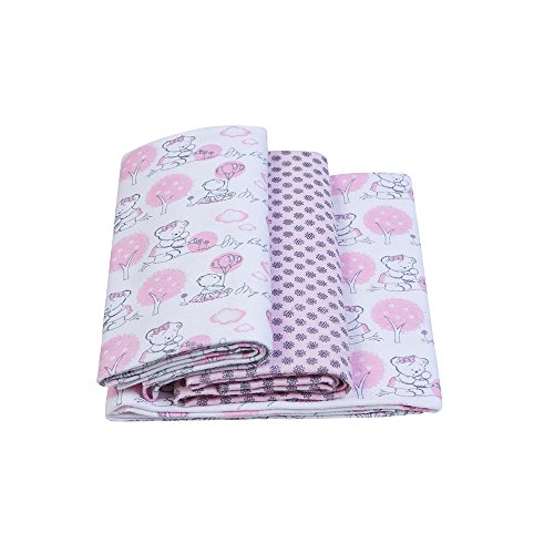 Cueiro Composê Estampado, Papi Textil, Rosa, 80Cmx60Cm, Pacote de 3