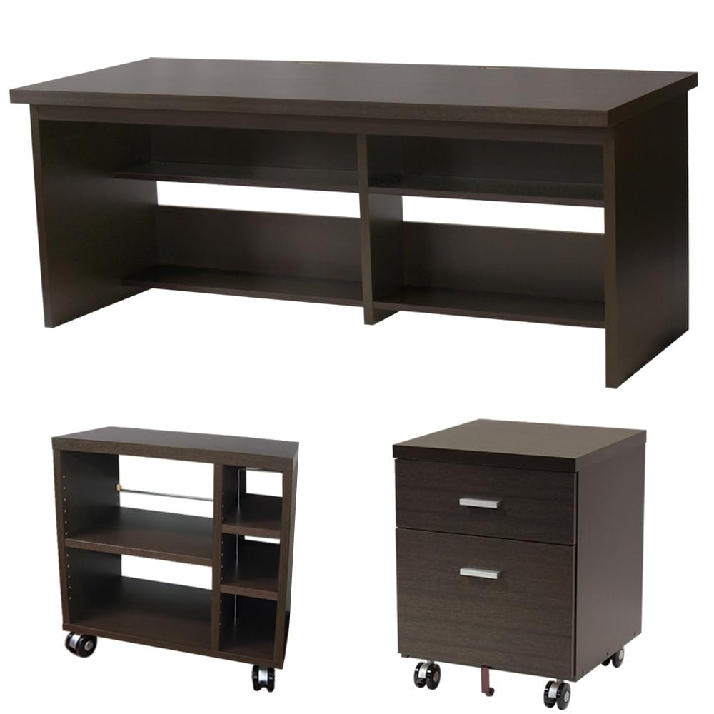 Amazon | 家具工場直販 家具ファクトリー ワイドデスク 幅180cm 3点 