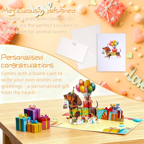 Besondere Glückwunschkarte mit Hundemotiv,3D Pop Up Hund Geburtstagskarte,Spaß Hund Segen Geburtstagskarte,mit leerer Notizkarte und Umschlag,Geburtstags- und Urlaubskarten für Familie und Freunde