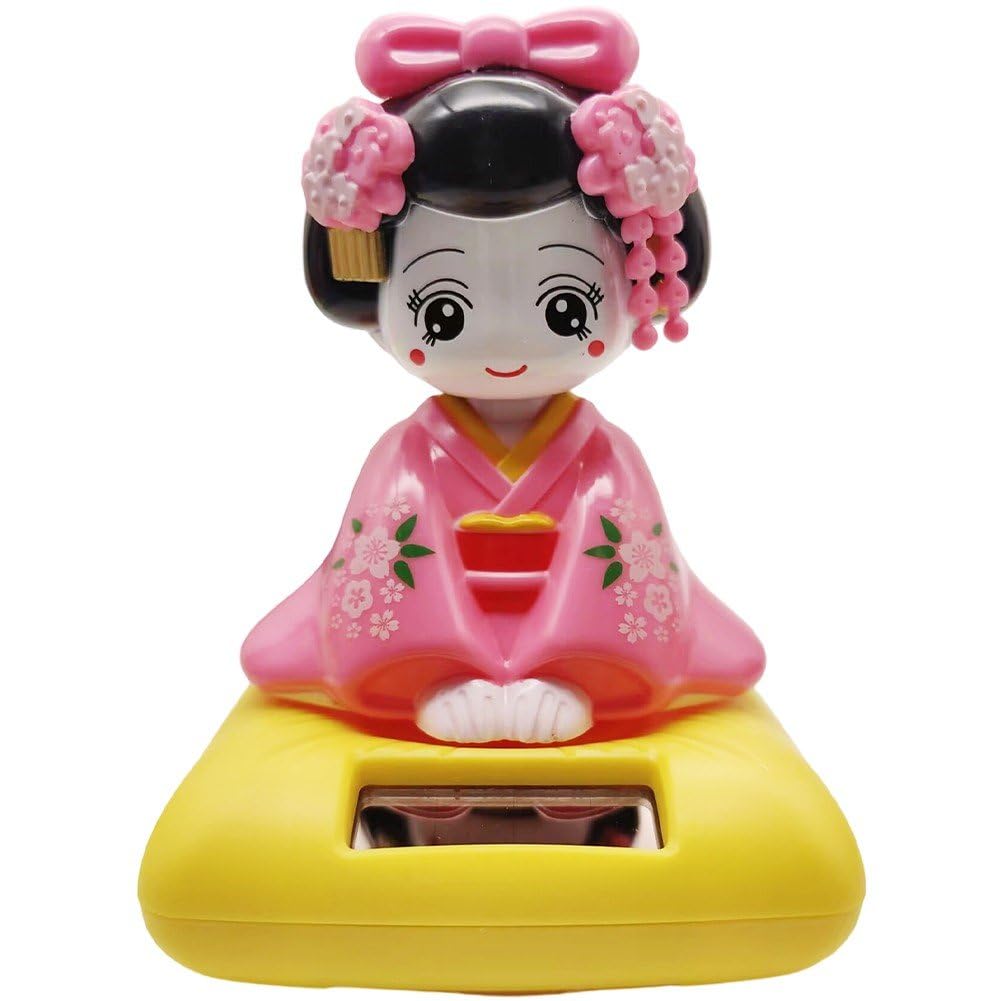 Hrippy Solar Powered Shaking Head Figure Japanese Kokeshi Figurines Dashboard Dancing Figures Car Accessories Interior