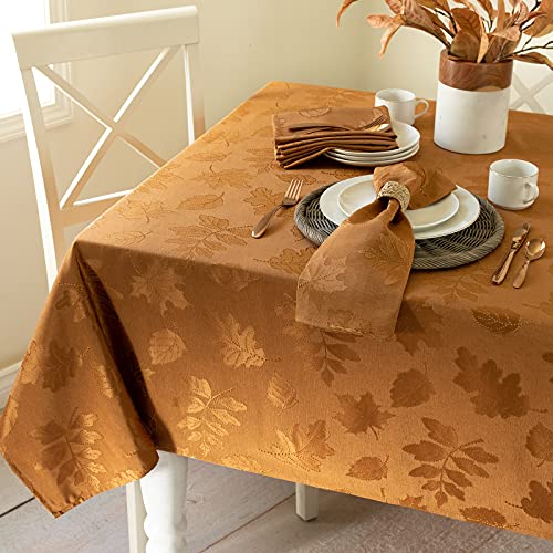 Image of Benson Mills Harvest Legacy Damask Fabric Table Cloth Fall, Harvest, and Thanksgiving Tablecloth (Amber-Bronze, 52 inch x 52 inch Square)