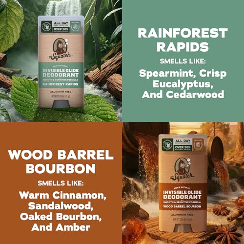Dr. Squatch Invisible Glide Natural Deodorant Men, Aluminum Free (2-Pack) | All Day Odor Protection, Smooth Glide, No Stains, Men’s Deodorant (Wood Barrel Bourbon & Rainforest Rapids) - image 2