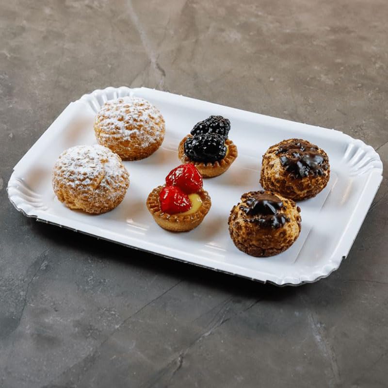 VIRSUS Vassoi per Pasticceria in Cartone POLITENATA BIANCO, (Misura 9) 48x34,5 cm, Navetta Monouso per Dolci, Pasticcini, Rustici, Torte, 10CF x 5Pz (50)
