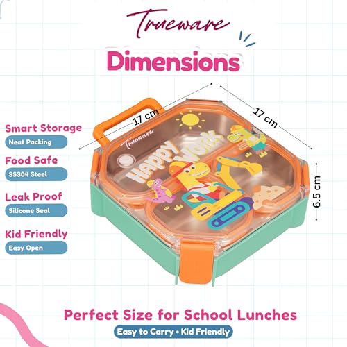 Image of Trueware Astro 304 Stainless Steel PU Insulated Lunch Box with Three Compartment BPA Free, Food Grade Ideal for School, Picnic, Office & Outdoor - 640ml