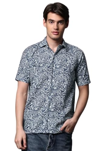 Image of Half Sleeve Relaxed Fit Men's Casual Shirt | Cotton Blend Oversized Shirts for Men Loose fit | Oversized Printed Shirts for Men | Men's Half Sleeve Relaxed Fit Shirt Fashion