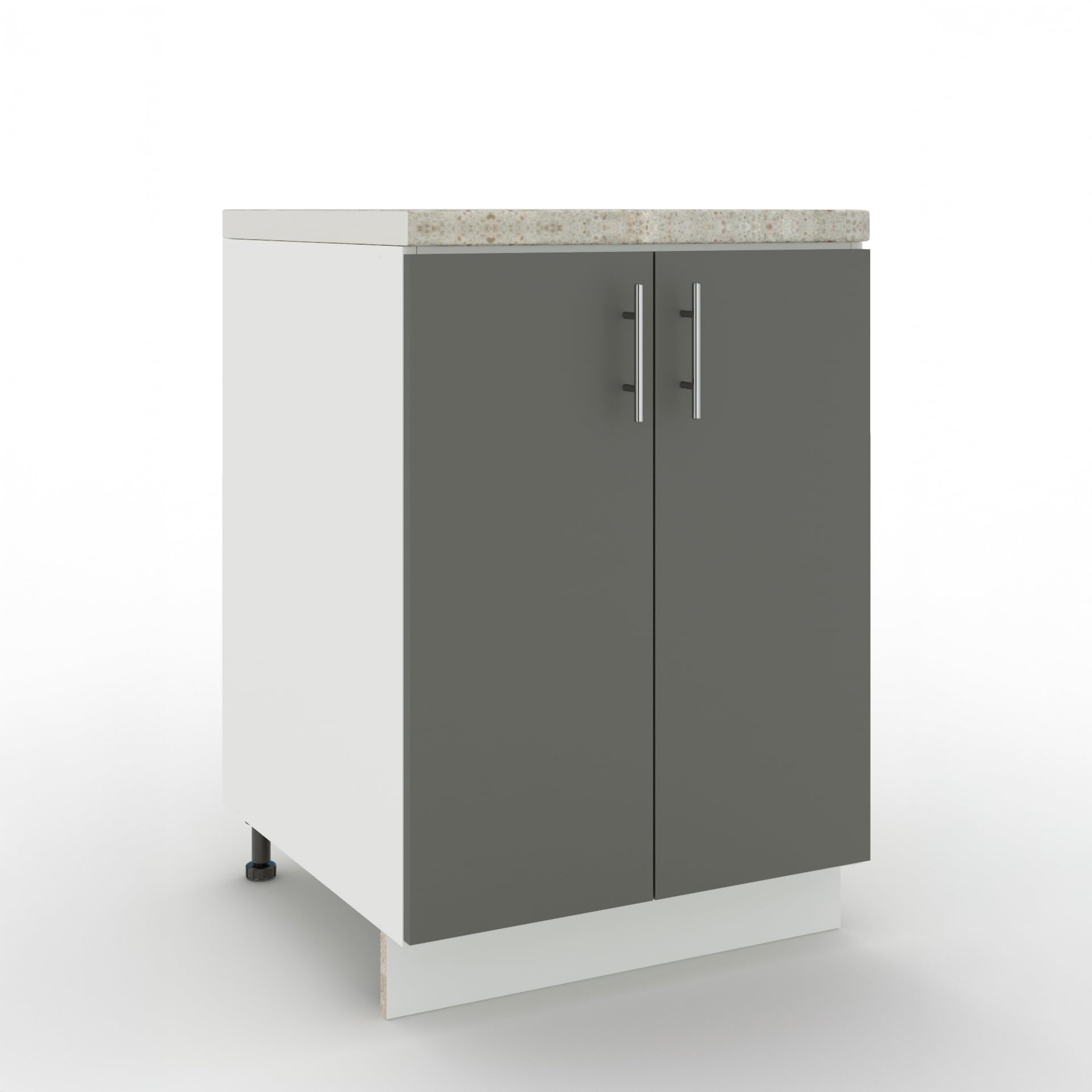 JD Greta Adjustable Kitchen Base Unit - 600mm - Base Cabinet with Doors & Worktop - Grey Matt