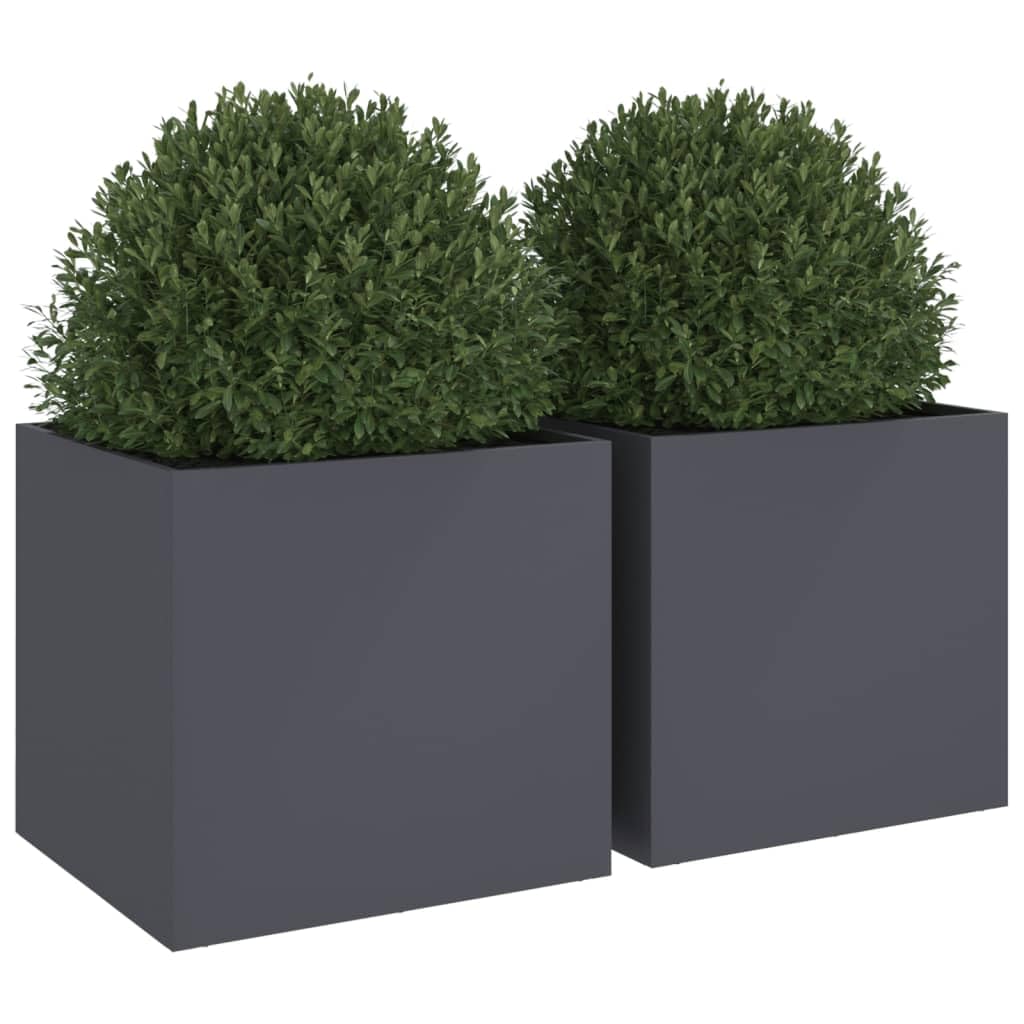 vidaXL Rectangular Planters - 2 Pcs Anthracite Steel Plant Boxes 19.3