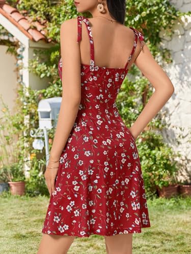 Image of OURIN Women's Spring Sweetheart Neckline Tie Strap Summer Sundresses Sleeveless Mini Dress with Pockets
