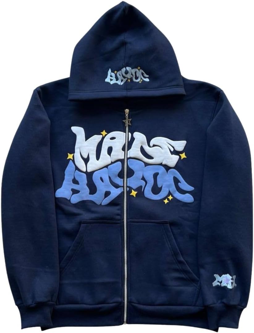 Bopoft Y2k Hoodie Zip Up Men Women Fashion Cross Graphic Long