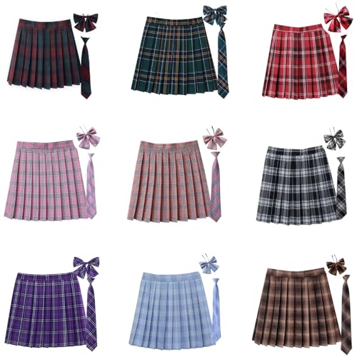 Women's Plaid Pleated Mini Skirt JK Uniform Skirt School Cheerleader Sports Tennis Skirt with Bow Tie for Cosplay2