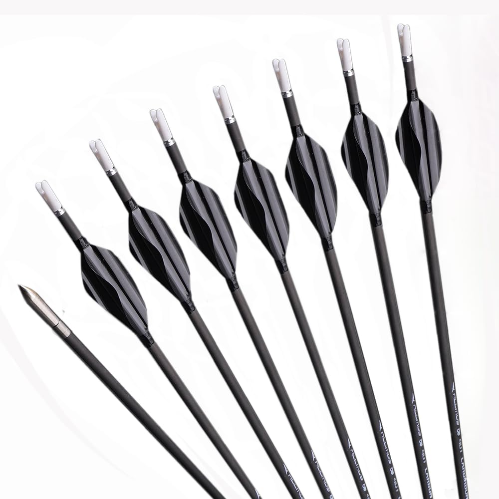 12 Pezzi Frecce con Piume a Spirale, Lunghezza Dell'asta 31 Pollici, ID 3,2 mm, Spine 800 (Black)
