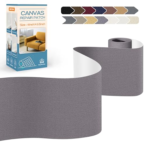 KING MOUNTAIN Canvas Repair Tape,Outdoor Gear Patch, 4×63 Inches,Waterproof,Self-Adhesive for Repairing Boat Covers,Sun Shades,Sofas,Tents,Lounge Chairs,Awnings (Grey)