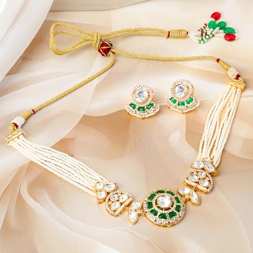 Image of Rubans Choker Necklace Set Kundan Traditional Stylish Jewellery Gift for Women & Girls