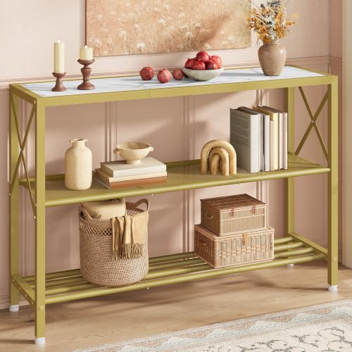 Image of Hoctieon 3-Tier Industrial Narrow Console Table, Gold
