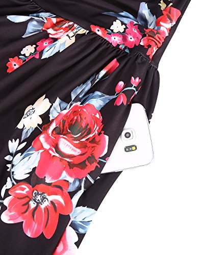 OUGES Women's V-Neck Pattern Pocket Maxi Long Dress(Floral-6,XL)