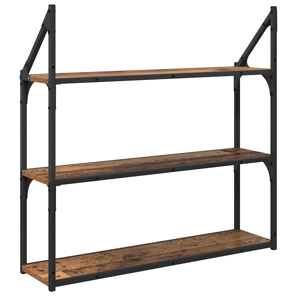 Wandregal Altholz 80x21x78,5 cm mit 3 Ablagen aus Holzwerkstoff und Metallrahmen, Modernes Design & Stabilität für Wohnzimmer, Flur und Schlafzimmer