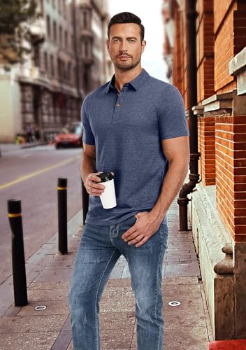 PEGENO Mens Polo Shirts Short Sleeve Casual Cotton Golf Shirts Performance Polo Shirts for Men4