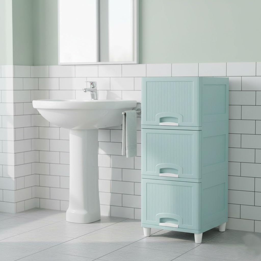 MAXTID Drawer Cabinet - Foldable Wardrobe and Small Cupboard, Perfect for Bedroom or Office Storage, Modern Design with Ample Space, Easy Assembly, Durable Material (Blue, 3-Tier)