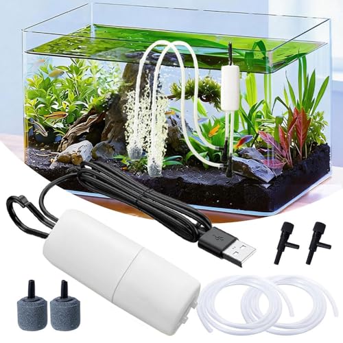SQLMTAU Mini Bomba de Aire USB para acuarios, aireador portátil ultrasilencioso, Equipada con Dos Piedras de Cuarzo,...