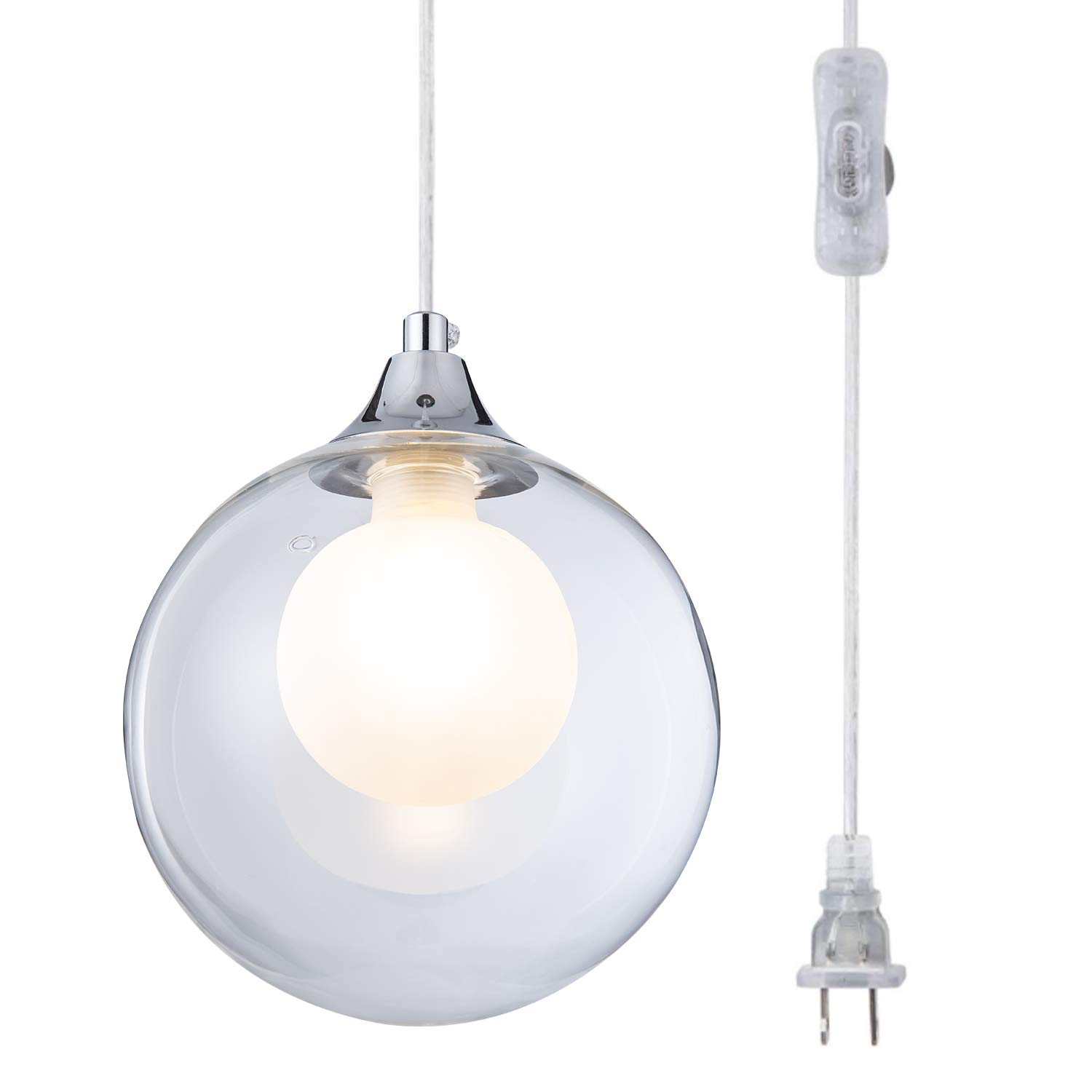 Buy Plug in Pendant Light with Glass Globe On/Off Switch, Handblown