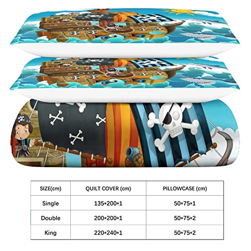 Parure de lit Pirate Ships 3D microfibre pour lit enfant double