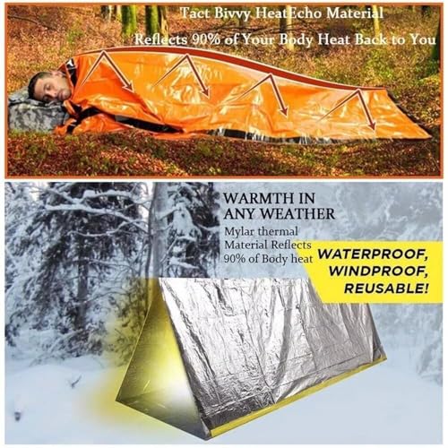 Bolsa de Dormir de Emergencia FHNUVB 84"x36" Impermeable, Bolsa Bivvy Térmica para Camping y Supervivencia al Aire Libre miniatura 2