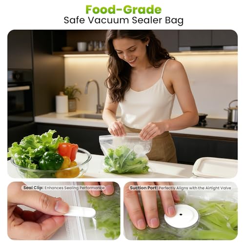 Image of Reusable Vacuum Sealer Bags, Food Storage Bags Compatible with Compact Manual Handheld Vacuum, Food Saver Vacuum Sealer Bags for Freezing, Meal & Organizing (21 * 22cm-30)