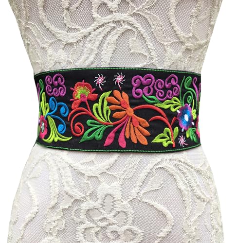 FANFAN Traditional Embroidered Mexican Belt Tassel Waist Belt Adjustable Belt Day Of The Dead Ethnic Boho Party Belt E1
