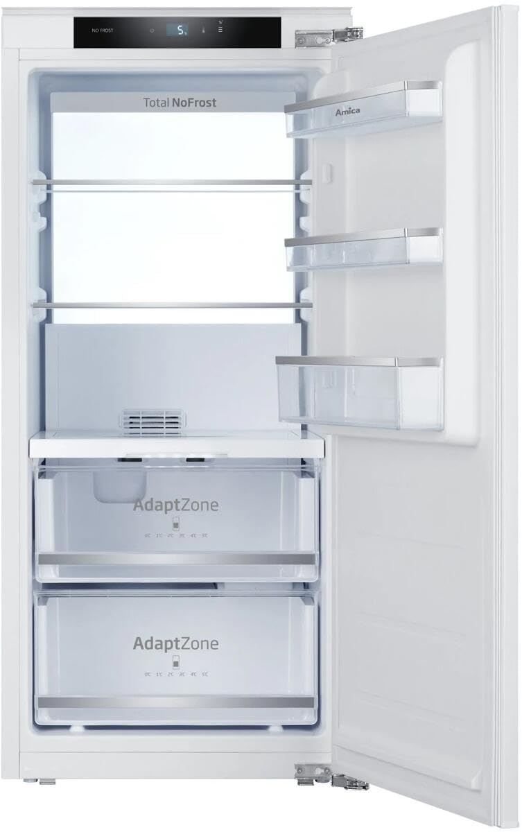 Amica Nevera empotrable con puerta fija de 1220 mm de nicho NoFrost FreshZone control electrónico compresor de 122,1 x 55,6 x 55 cm – Frigorífico empotrado sin congelador