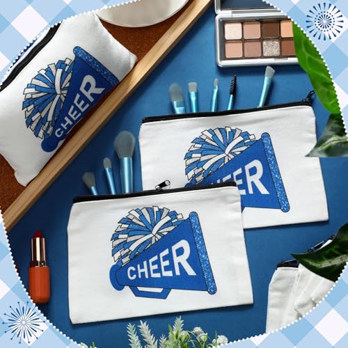 20 Pcs Cheer Makeup Bag Cheer Teams Gifts Canvas Makeup Case Cheerleader Teams Gifts Zipper Pouch for cheerleading Teammates Party Supplies(Blue)3