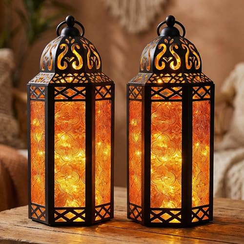 VELA LANTERNS 2pk Metal Moroccan Decorative LED Fairy Lights Candle