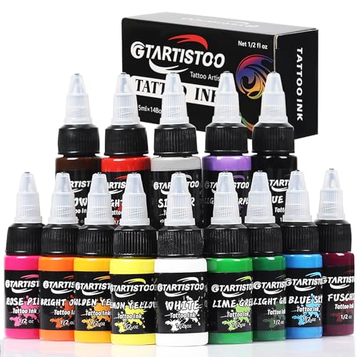 GTARTISTOO Tattoo-Farbset 0,5 oz (15 ml) 14 Flaschen Tattoo-Farbe, Tattoo-Zubehörset, Tattoo-Farbe für den täglichen Gebrauch