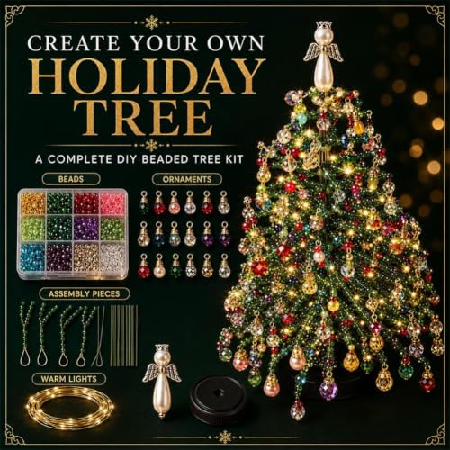 Beaded Christmas Tree Kit, DIY Christmas Tree Craft Kit with Lights, Handmade Beaded Christmas Tree Decoration, Tabletop Holiday Ornament Making Kit for Adults, Family Halloween & Christmas Crafts - image 6