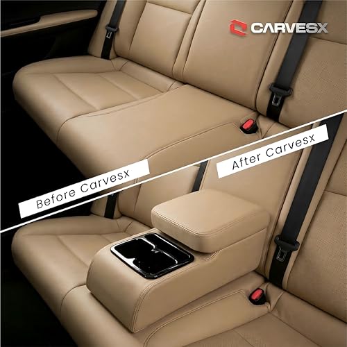 Image of Rear Armrest with Dual Cup Holders,Premium PU Leather, Universal for All Cars, Dual-Mount Fit (BEIGE)