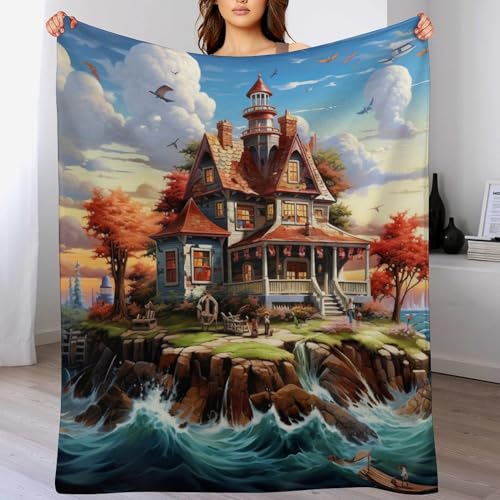 Manta de franela para sofá de 100x130 cm con diseño 3D de cabaña 2