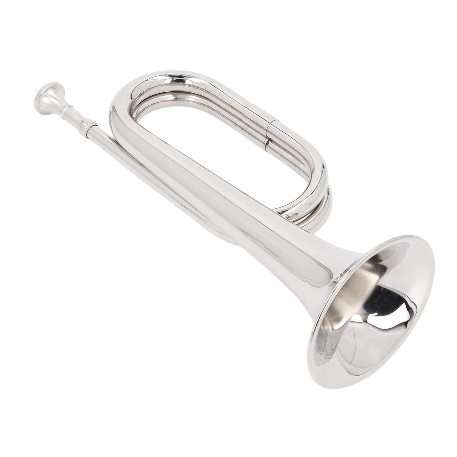 Military Bugle C Key Trumpet, Brass Cavalry Trumpet Instrument, 11cm Diameter Mouthpiece, 34cm Height, Silver Brass Military Trumpet for Orchestra Marching Band