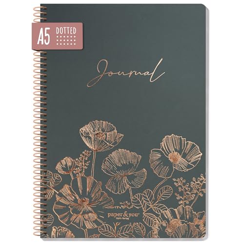 paper&you® dotted Journal A5 mit Spiralbindung 'Poppy' 160 Seiten, Notizbuch gepunktet mit Spirale, College-Block, Spiral-Block, Notizblock - nachhaltig & klimafreundlich
