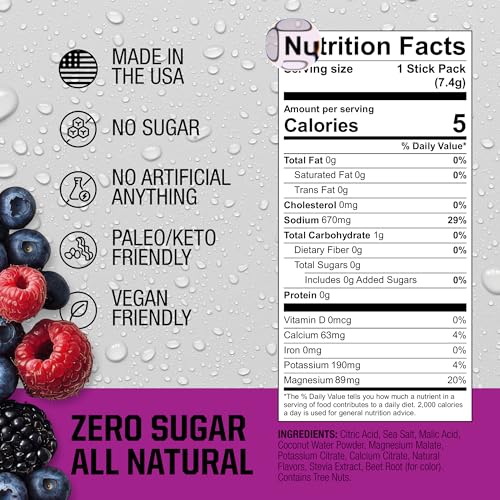Image of Fire Salt Berry Electrolyte Hydration Sticks, Zero Sugar, 32 Count | Electrolytes & Coconut Water, Hydration Drink Mix with Magnesium, Potassium & Sodium, Single Serve On the Go Packs