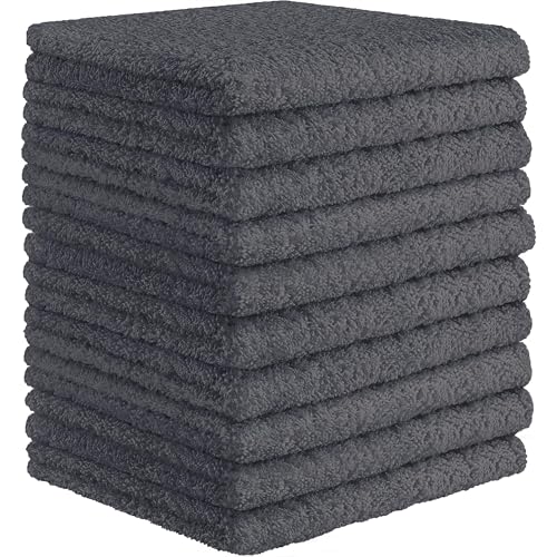 Image of DecorRack 10 Pack 100% Cotton Wash Cloth, Luxurious Soft, 12 x 12 inch Ultra Absorbent, Machine Washable Washcloths, Gray (10 Pack)