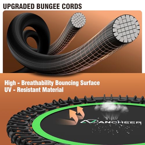 Image of ANCHEER Fitness Trampoline,40 inch /48 inch Bungee Rebounder with Adjustable Handle | 450-550 LBS Capacity /Waterproof & UV-Resistant Materials Indoor & Outdoor Use /Low-Noise Bungee System /Home Cardio Workout