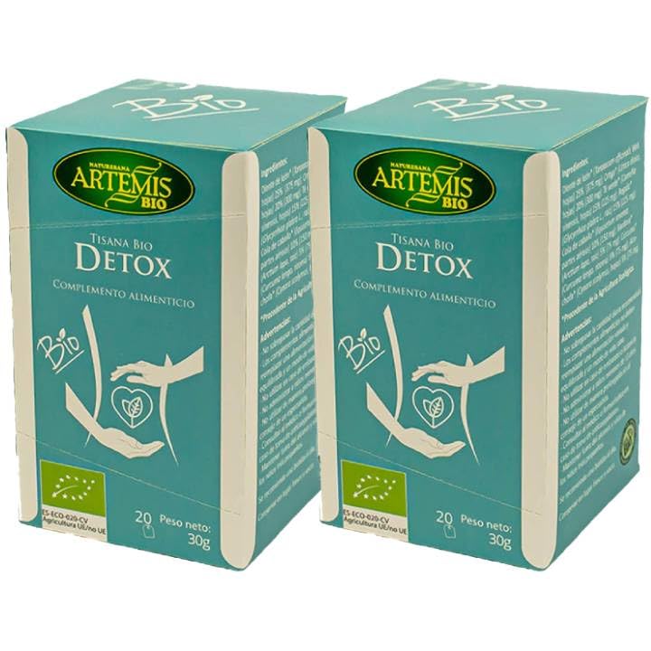 Pack 2 x Tisana Detox Artemis Bio 20 filtros 30 g (40 filtros) – Infusión ecológica de hierbas con té verde y cúrcuma, sabor herbal equilibrado, ideal caliente o fría