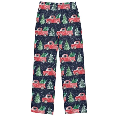 Boy's Pants Red Truck Christmas Tree Snow Jogger Pants Elastic Waist Long Bottoms Trousers with Pockets 6-14 Years