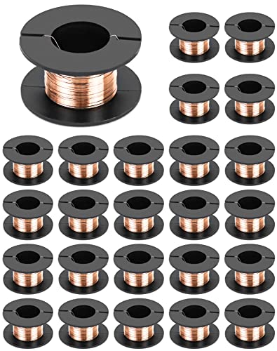 QWORK 25 Piezas Alambre de Cobre Esmaltado 0.1mm de Diámetro 8M de Longitud, Alambre Magneto Hilo de Cobre para Realizar Conexiones o Soldaduras
