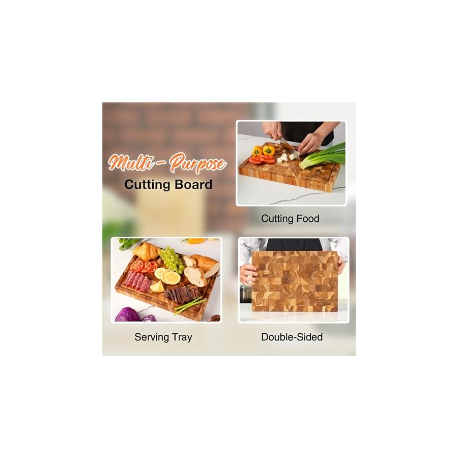 Large-Teak-Wood-Cutting-Board-End-Grain-Butcher-Block-Cutting-Board-For-Kitchen-Big-Wooden-Kitchen-Carving-Chopping-Boards-Juice-Groove-Reversible-Hand-Grips-Size-158x11x137-inch Chef Studio Large Teak Wood Cutting Board, End Grain Butcher Block Cutting Board For Kitchen, Big Wooden Kitchen Carving Chopping Boards, Juice Groove, Reversible, Hand Grips, Size 15.8x11x1.37 inch