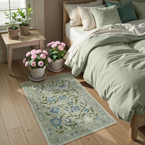 Tapete Lavable Moderno Floral Verde 2x3 Pies miniatura 7