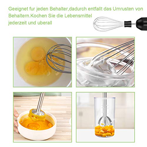 Stabmixer, 750 Watt 4-in-1 Elektro-Multifunktions-Stabmixer Zubehör-Set mit Schneebesen, 500 ml Zerhackerschale und 600 ml Behälter für Babynahrung, Shakes, Smoothies, Saucen, Suppen und Mehr - 6