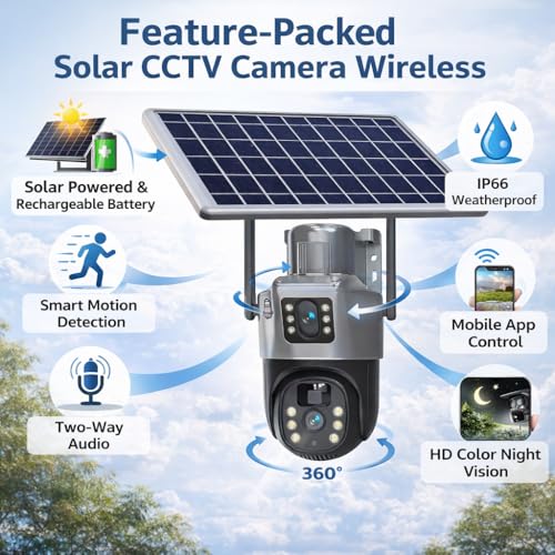 Image of Eyetech Dual Lens Solar Powered PTZ Outdoor CCTV Camera | 360 View | Color Night Vision | Motion Detection | Two Way Audio | 4G SIM-Based Camera with Mobile App V380 Pro (New Dual Lens Solar)