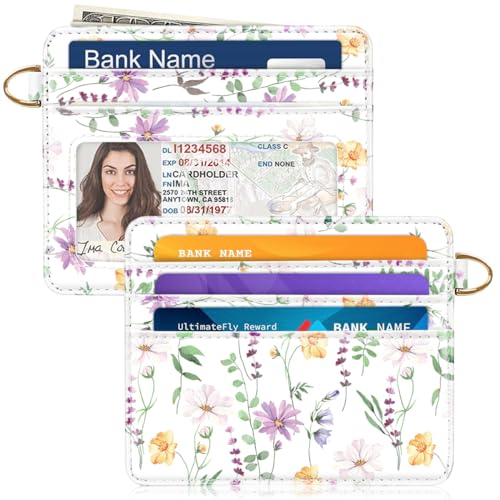 Image of Slim Minimalist Front Pocket RFID Blocking Credit Card Holder Small Wallet Cute Card Cases for Women,White Daisy