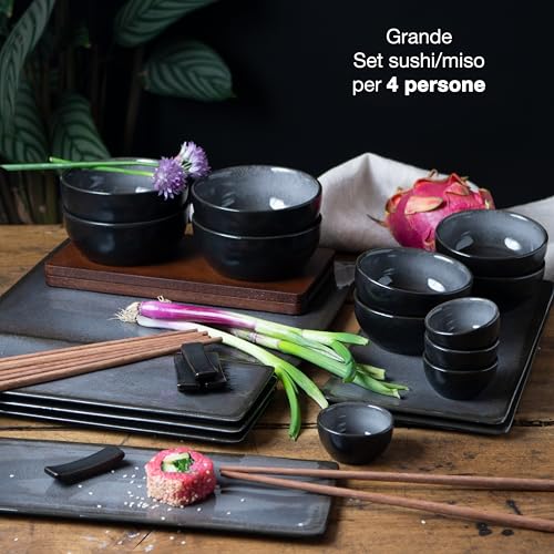Moritz & Moritz Set Sushi Giapponese - Set Sushi per 4 Persone - 29 Pezzi Set per Servire il Sushi con 3 Piatti per Sushi - 4x Piatti Sushi Giapponesi, Ciotola per Miso, Ciotoline e Bacchette - immagine 3