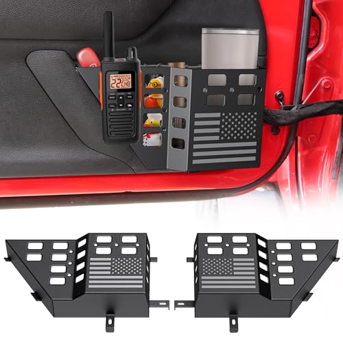 DIAMOOKY Metal Front Door Pocket Storage Box for Jeep Wrangler JK JKU 2018 2017 2016 2015 2014 2013-2007 2/4 Door Accessories, Door Organizer Molle Panels, Flag, 2PCS
